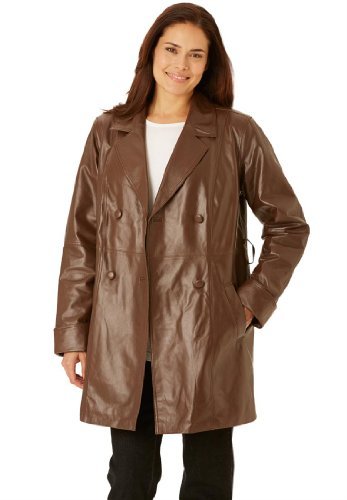 Plus Size Jacket In Leather With Pleat Back A-Line (Brown,24 W)