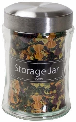  Housewares International 1-1/4-Quart Convex Storage Jar with Brushed Metal Lid, Round Convex