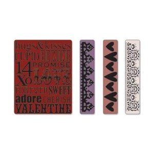  Sizzix Texture Fades 4-Pack Embossing Folders By Tim Holtz: Valentine Background & Borders