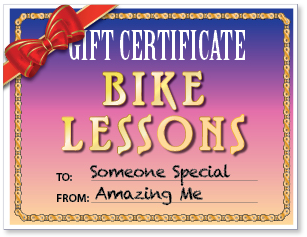 Gift Certificates for Private Bike Lessons with Virtuous Bicycle