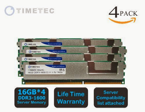  Timetec® 64GB Kit (4*16GB) 1600MHz DDR3 (PC3-12800) ECC Registered CL11 RDIMM 2Rx4 1.35V with TS Hynix A In-Line Server Memory Module Upgrade - Lifetime Warranty (P/N T1600RF16GHC) 64GB Kit (4*16GB)