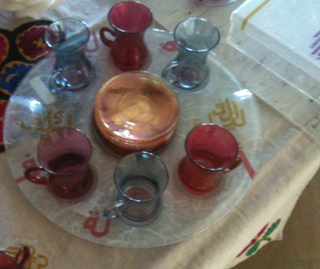 a plate with cups and plates on it