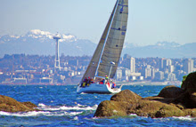 J/109 cruiser-racer sailboat- sailing off Seattle/ Vancouver