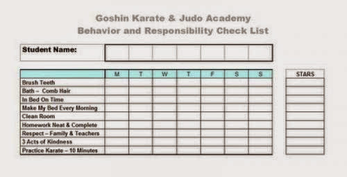 Chore Chart Or A Check List For The Karate Kids
