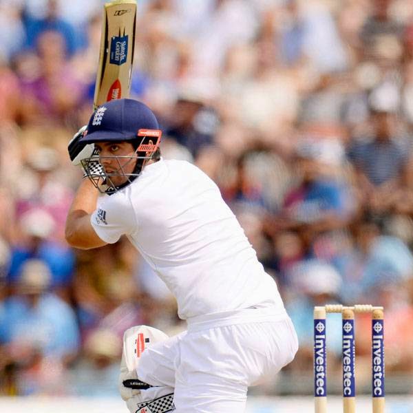 England's captain Alastair Cook plays a shot during the third cricket test match against India at the Rose Bowl cricket ground, Southampton, England July 27, 2014. 