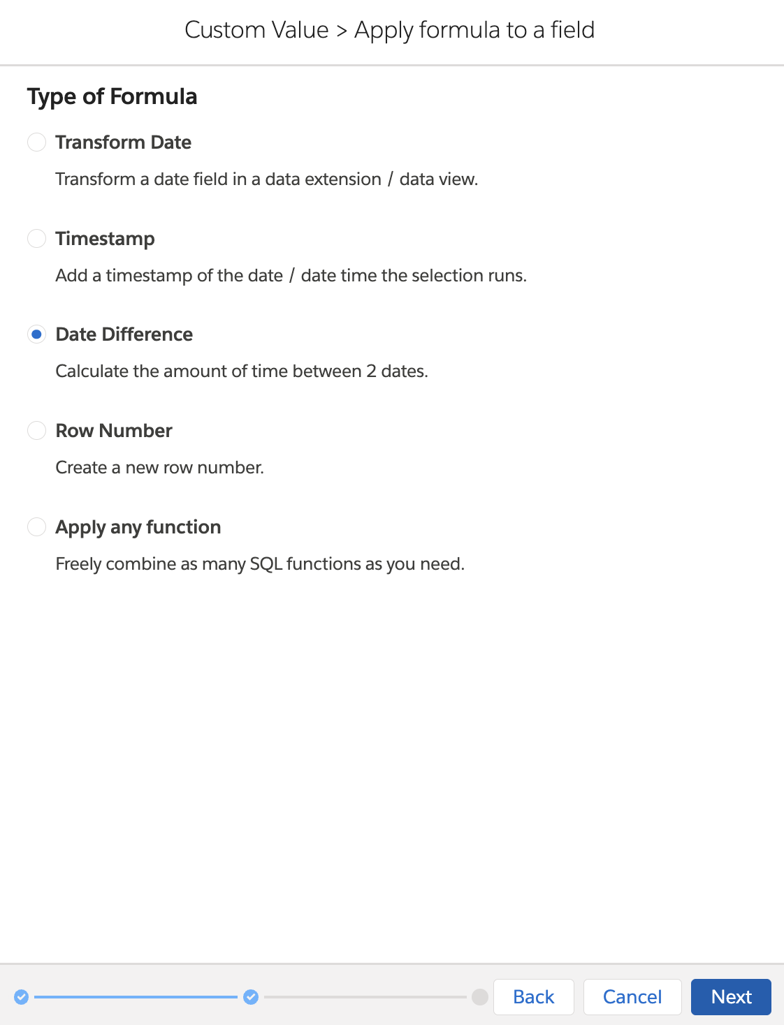 Date Difference Custom Value DESelect
