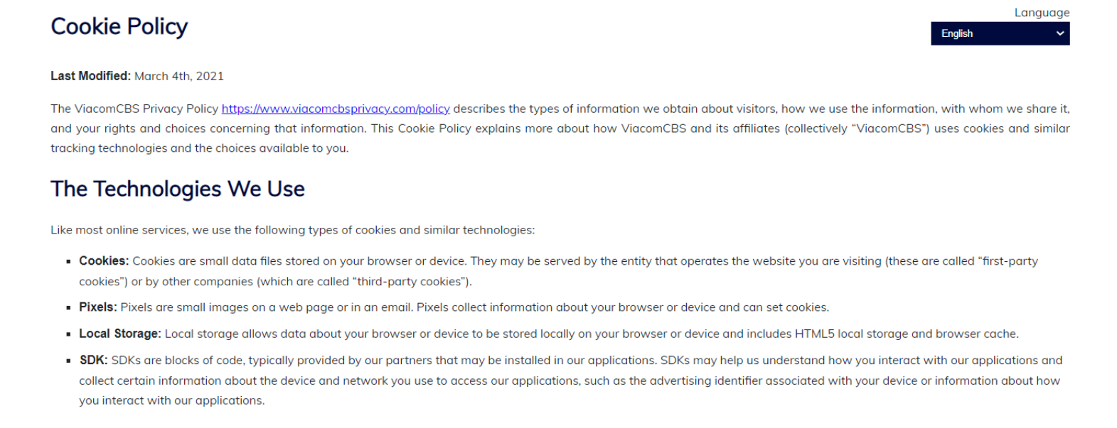 Cookie policy template example 3