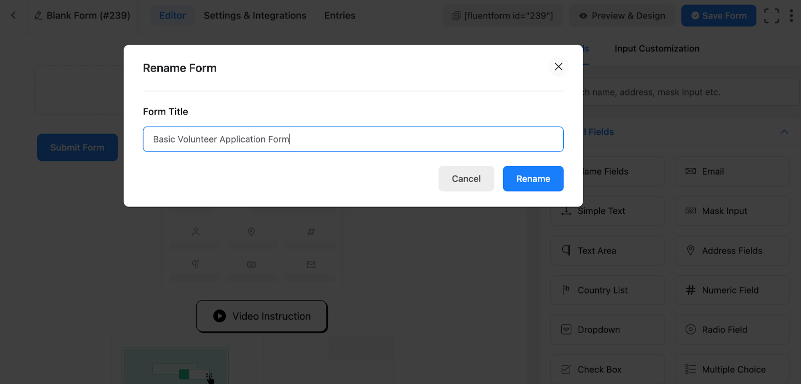 Rename Form, Fluent Forms, wordpress