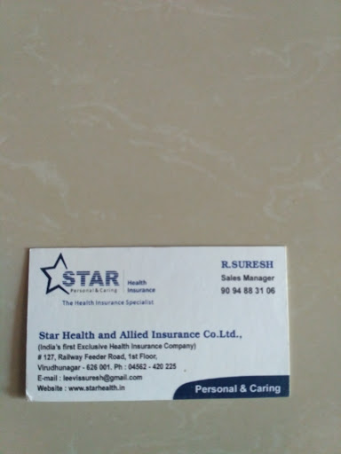 Star Health & Allied Insurance Company Ltd, No # 127, Railway Feeder Rd, Sivagami Puram, Virudhunagar, Tamil Nadu 626001, India, Insurance_Agency, state TN