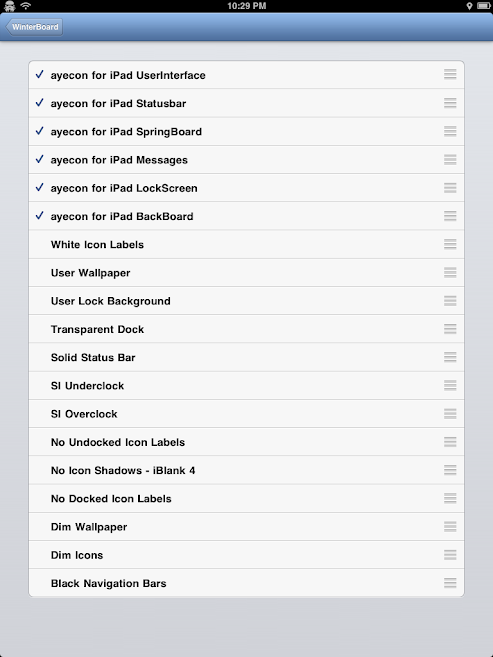 Screenshot of WinterBoard theme selection