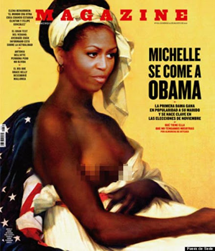Michele Obama Spain Magazine Speech LESS! Michelle Obama Depicted AS Naked Slave
