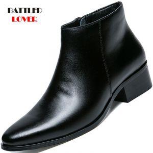 Men Chelsea Boots Genuine Leather Botas Wedding Dress Shoes for Male Formal Business Ankle Boot Winter Warm Black