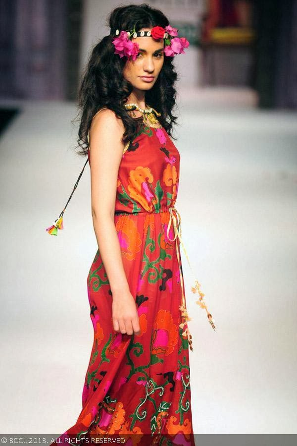 Erika flaunts a creation by fashion designer Anupama Dayal on Day 1 of Wills Lifestyle India Fashion Week (WIFW) Spring/Summer 2014, held in Delhi.