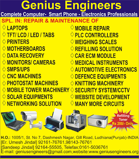 Genius Engineers, 1622/1, Atam Nagar Main Rd, Dasmesh Nagar, New Kartar Nagar, Ludhiana, Punjab 141003, India, Engineer, state PB