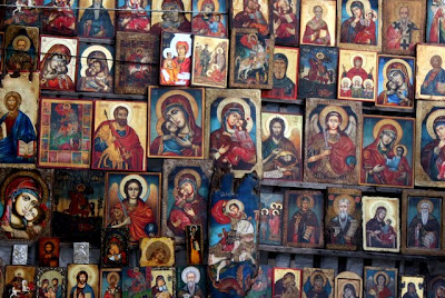 Icons for sale in a market in Sofia