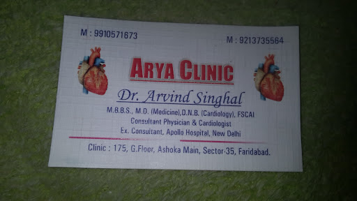Dr. Arvind Singhal, 175, Green Field, Ashoka Enclave Main, Sector 35, Main Market Rd, Faridabad, Haryana 121003, India, Cardiologist, state HR