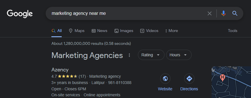 google search for " marketing azency near me "