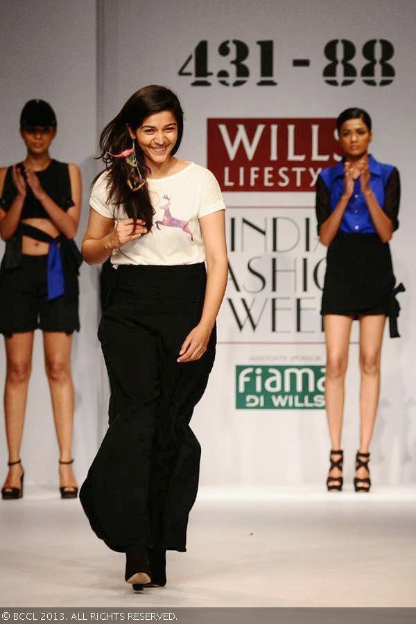 Shweta Kapur after her show on Day 5 of Wills Lifestyle India Fashion Week (WIFW) Spring/Summer 2014, held in Delhi.