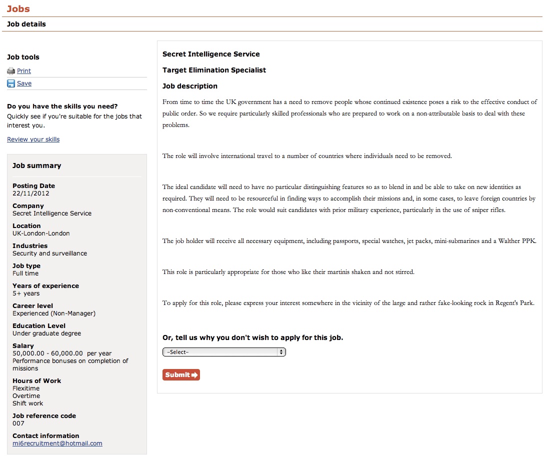 Vacante para agente secreto Vacante para agente secreto
