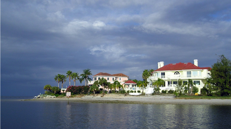 Mansions sit along Tampa Bay in Apollo Beach, Florida.