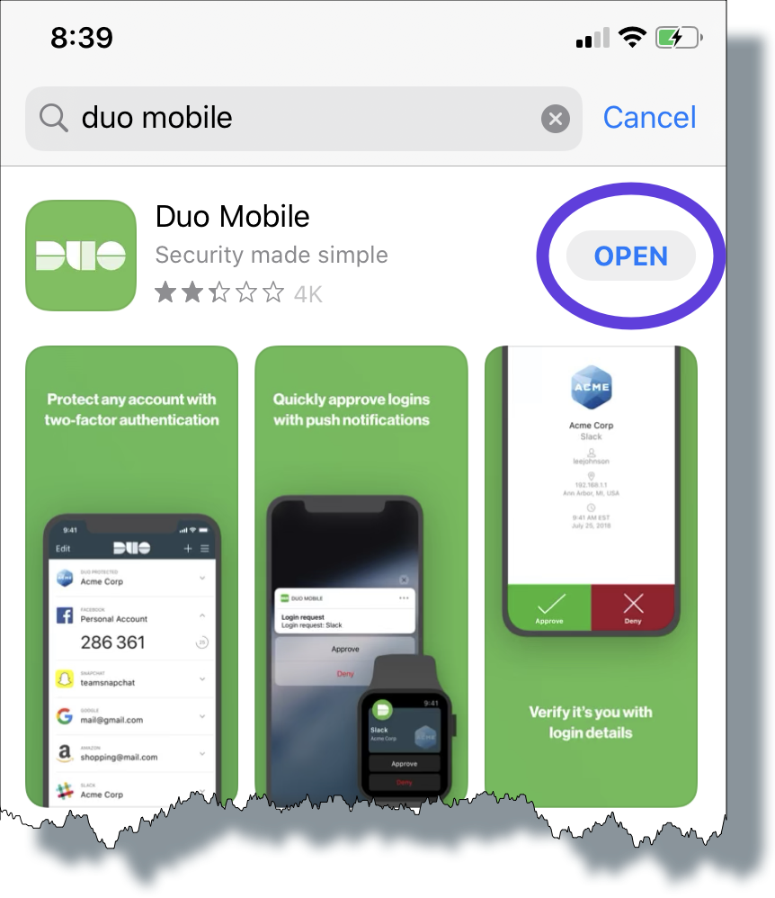 Tap 'Open' to open the Duo Mobile app