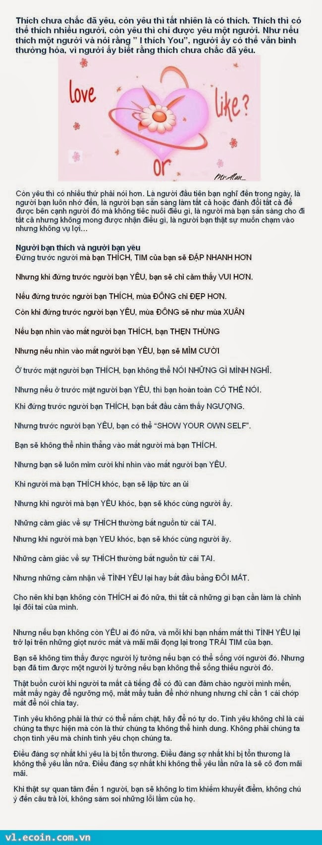 Có 1 sự thật không hề nhẹ là 70% mọi người không phân biệt nổi Thích và Yêu :D