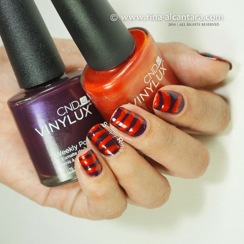 Orange and Purple Pinstripe Nail Art on CND Polishes