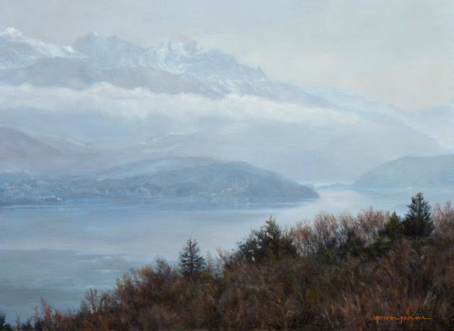 pintura el lago de annecy desde le semnoz  de fidel molina