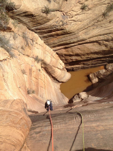 First rappel in Water Canyon