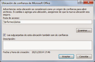 Quitar aviso de seguridad en Microsoft Access 2010 al abrir base de datos en ubicación de red