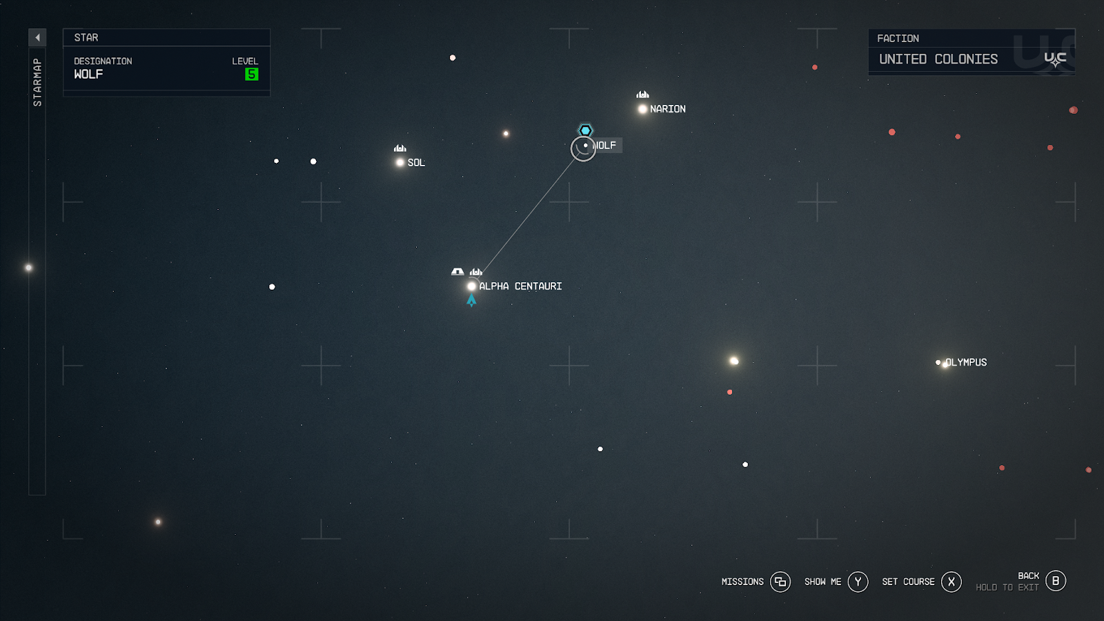 An in game image of the star map from the game Starfield. 