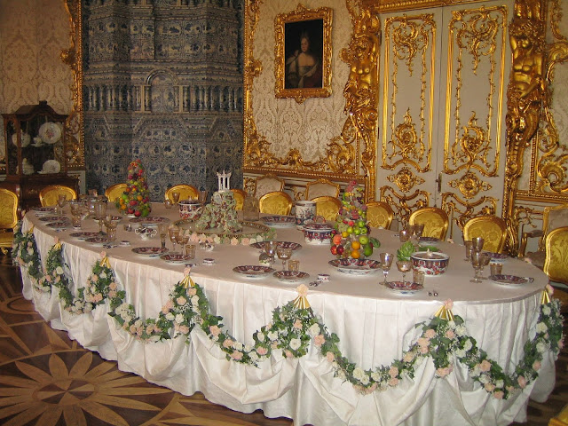 Dining room in The Tsarskoye Selo palace, Catherine's summer palace (one of many). Photo by Eva Stachniak, author of Empress of the Night