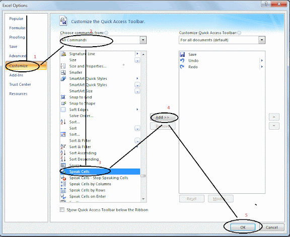 Cara mengaktifkan speak cell toolbar pada excel 2007