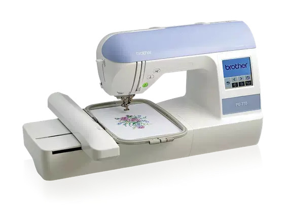 rother pe770 embroidery machine - White body with blue top cover.