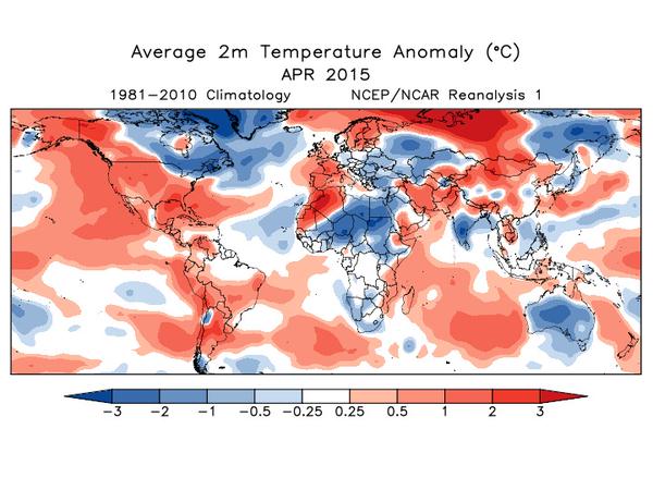 Informe climático de la Tierra. Abril de 2015 el 4º más cálido desde 1880