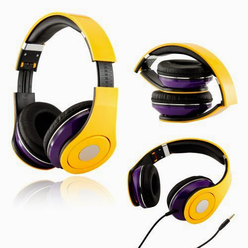  Gearonic TM LAL Adjustable Circumaural Over-Ear Earphone Stero Headphone 3.5mm for iPod MP3 MP4 PC iPhone Music - Purple and Yellow