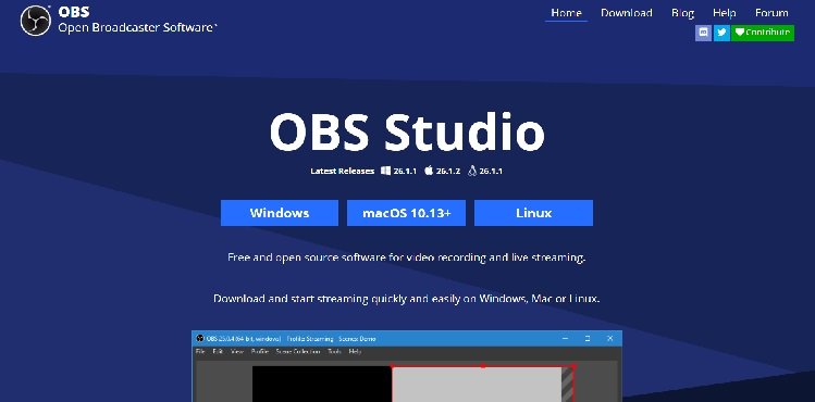 Page d'accueil d'OBS Studio
