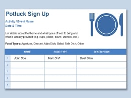 Potluck Sign Up Template Example