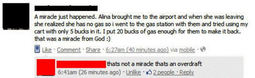 Funny Facebook Status Overdraft Miracle