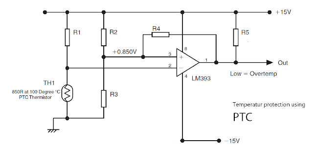 Temperature protection using PTC and LM393