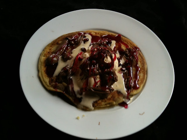 Mother's Day Pancakes with Pomegranate Syrup and Chocolate Drizzle (Photo by Frances Wright)