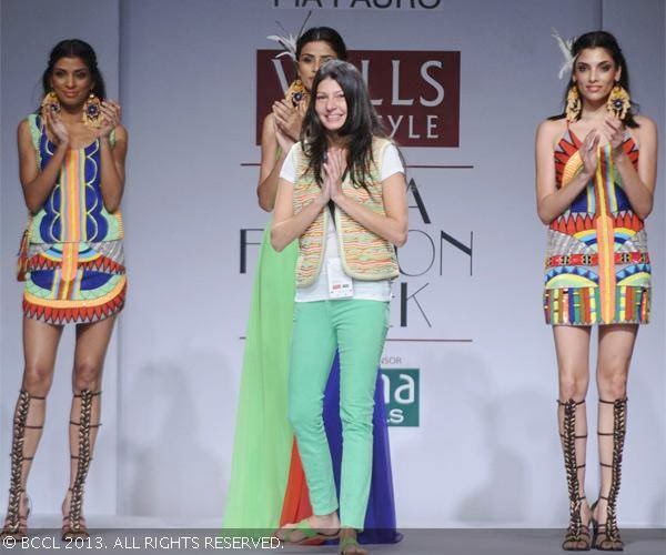 Fashion designer Pia Pauro walks the ramp on Day 2 of Wills Lifestyle India Fashion Week (WIFW) Spring/Summer 2014, held in Delhi.