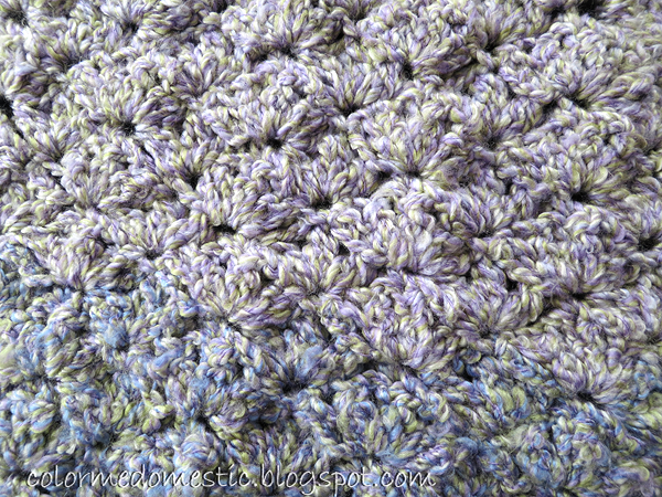 crochet cluster shell afghan with loops and threads country loom yarn in lavender blues