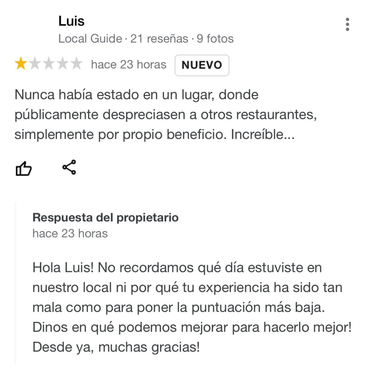 ejemplo mala reseña en Google Reviews