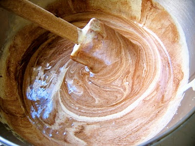 brownie mix being stirred 