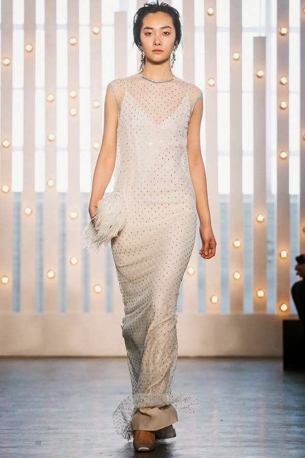 A model presents a creation from the Jenny Packham Fall/Winter 2014 collection during New York Fashion Week on February 11, 2014.