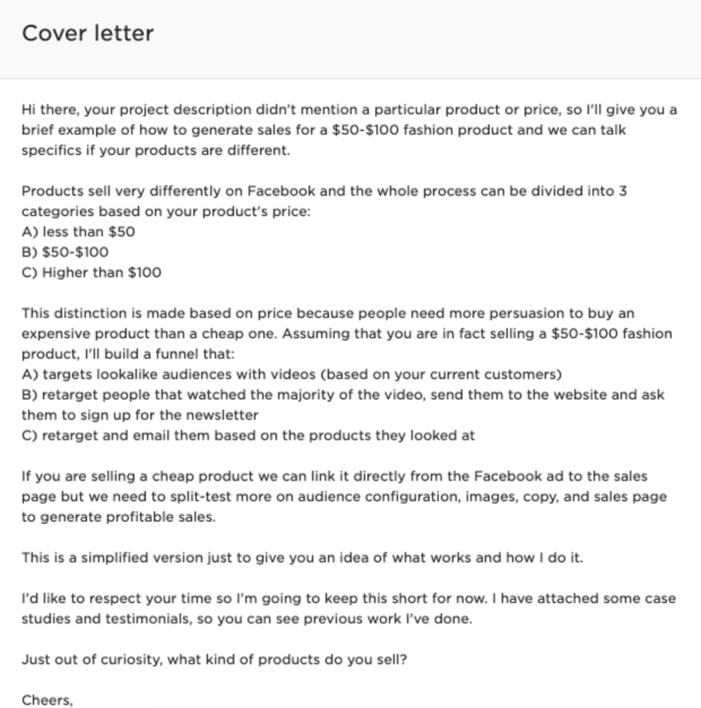 upwork proposal sample - digital marketing cover letter example