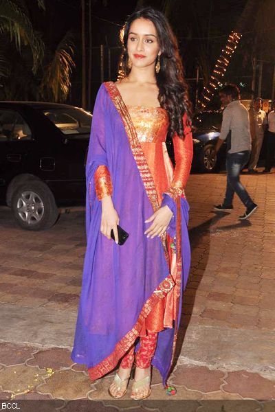 Shraddha Kapoor opts for a bright coloured attire at Udita Goswami and Mohit Suri's wedding ceremony, held at ISKCON Juhu in Mumbai on January 29, 2013. (Pic: Viral Bhayani)