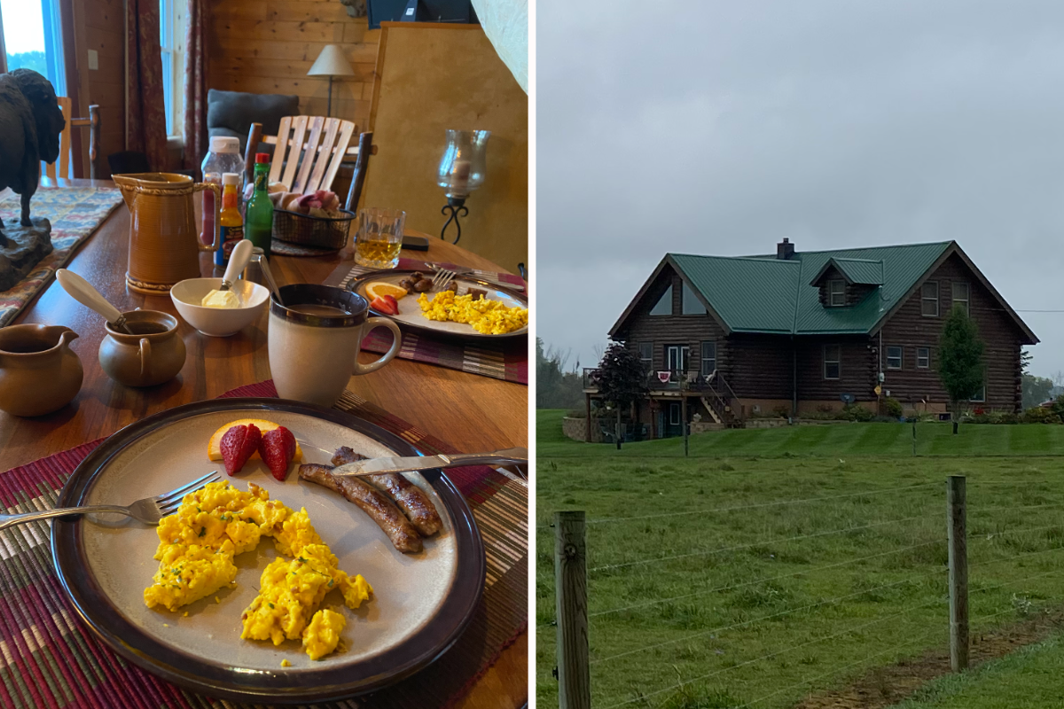 Left To Right: The Morning Fare And A Snapshot Of The Log Home That Is Pohl Bison Bed &Amp; Breakfast.