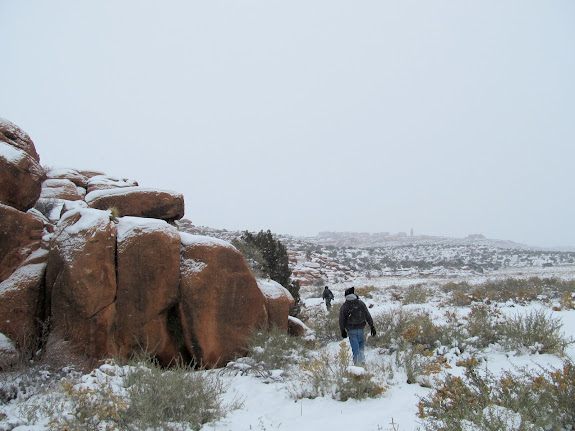 Walking along some low cliffs, looking for a route to the top